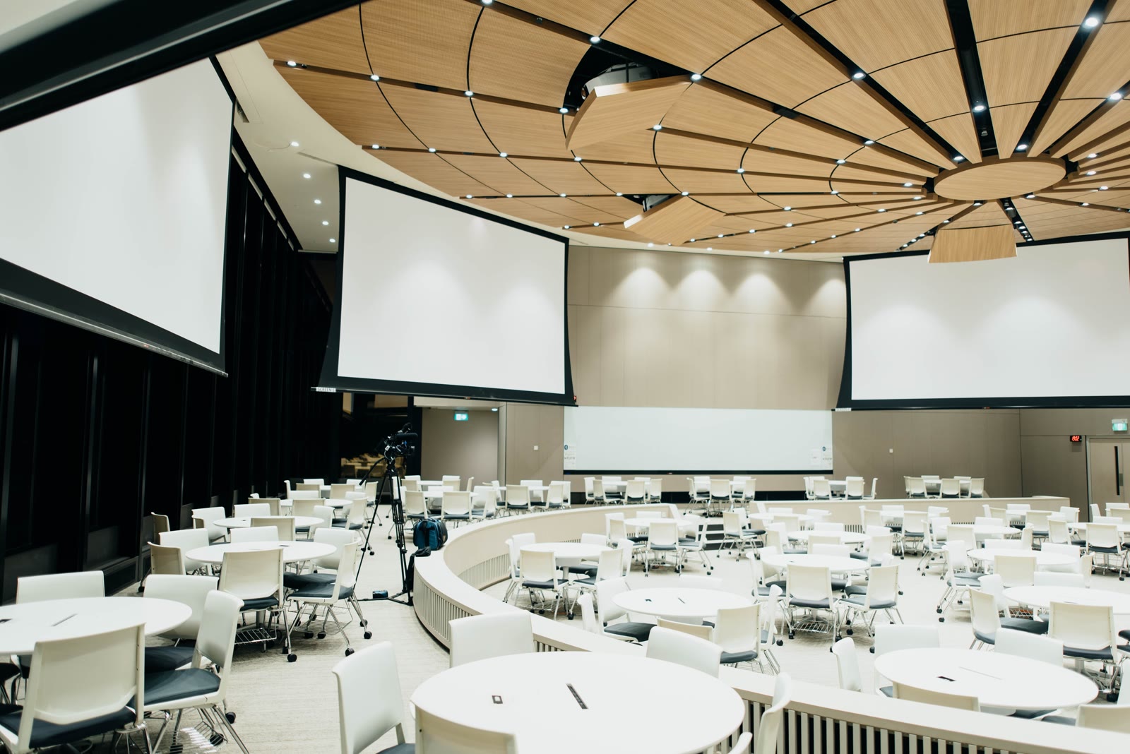 A conference hall set up for a workshop